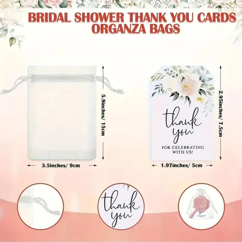 1-20Set Pink Rose Flowers Makeup Mirror Pocket Thank You Card Bridal Shower Souvenir Gifts Wedding Favors for Guests Party Decor