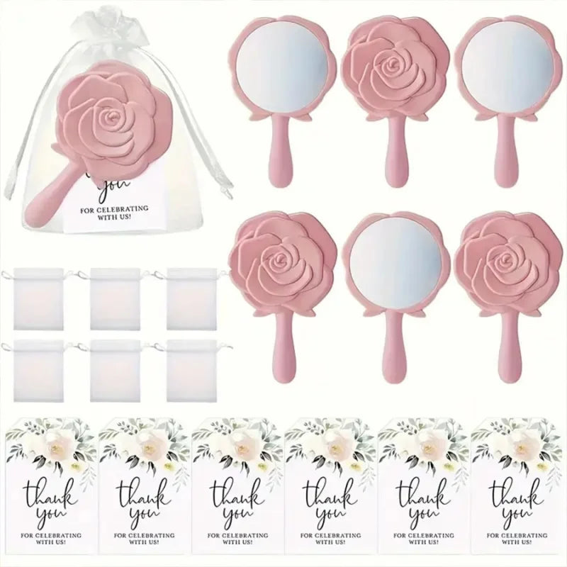 1-20Set Pink Rose Flowers Makeup Mirror Pocket Thank You Card Bridal Shower Souvenir Gifts Wedding Favors for Guests Party Decor